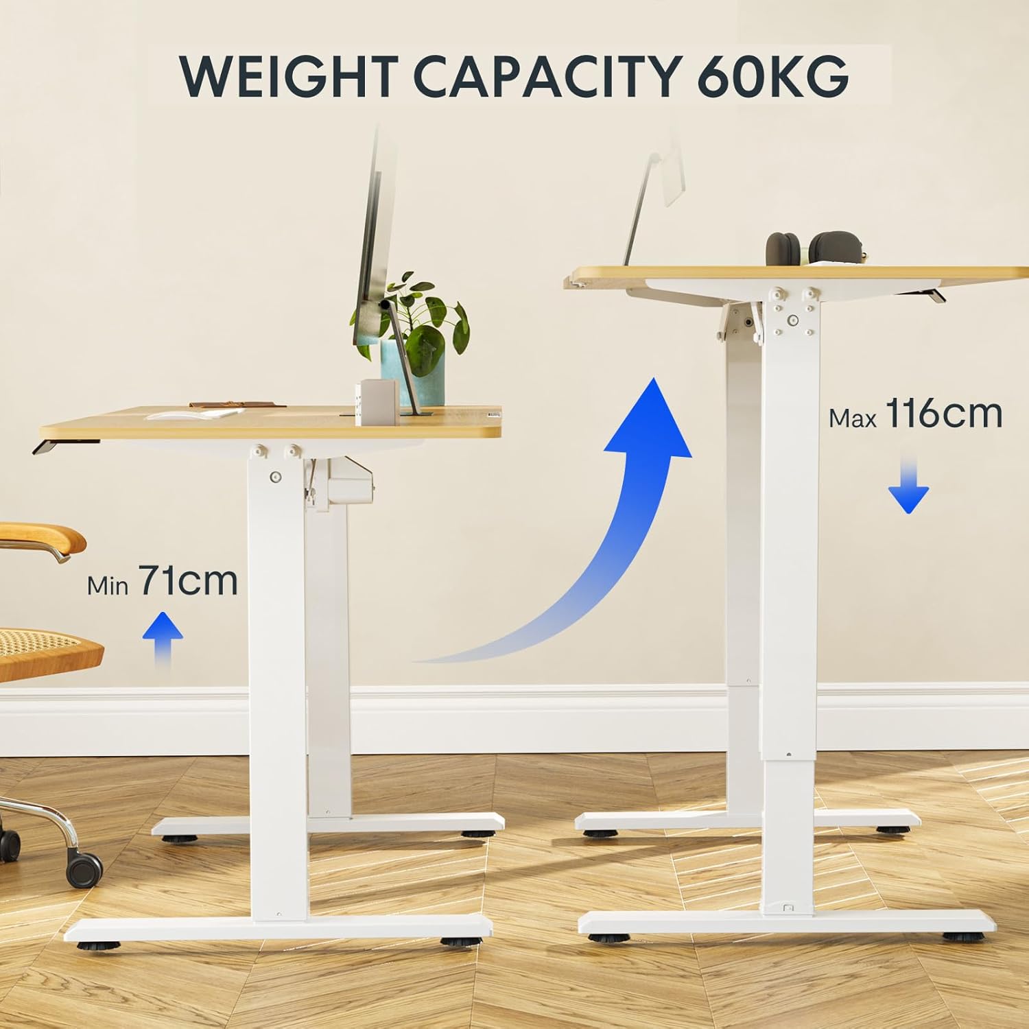 FLEXISPOT QS1 PRO Elektrisch Sta-bureau - Hoogteverstelbaar Zit-sta Bureau - Thuiskantoor/Studiekamer met Bekerhouder & Haken - 4-stands geheugenmodule - (140x60 cm) Esdoorn