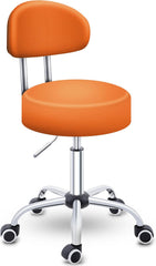 TRESKO Rolkruk met rugleuning, oranje, werkkruk, in hoogte verstelbaar, 46-58 cm, draaikruk met wieltjes, bureaustoel, kruk, draaistoel, cosmeticakruk, oranje