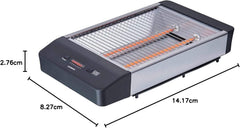 Melissa 16140136 platte broodrooster, platte broodrooster, tafelroosters, roestvrijstalen design, broodjes, baquet, fluiten, 600 watt vermogen, teruglooptimer, kruimellade, zwart roestvrij staal