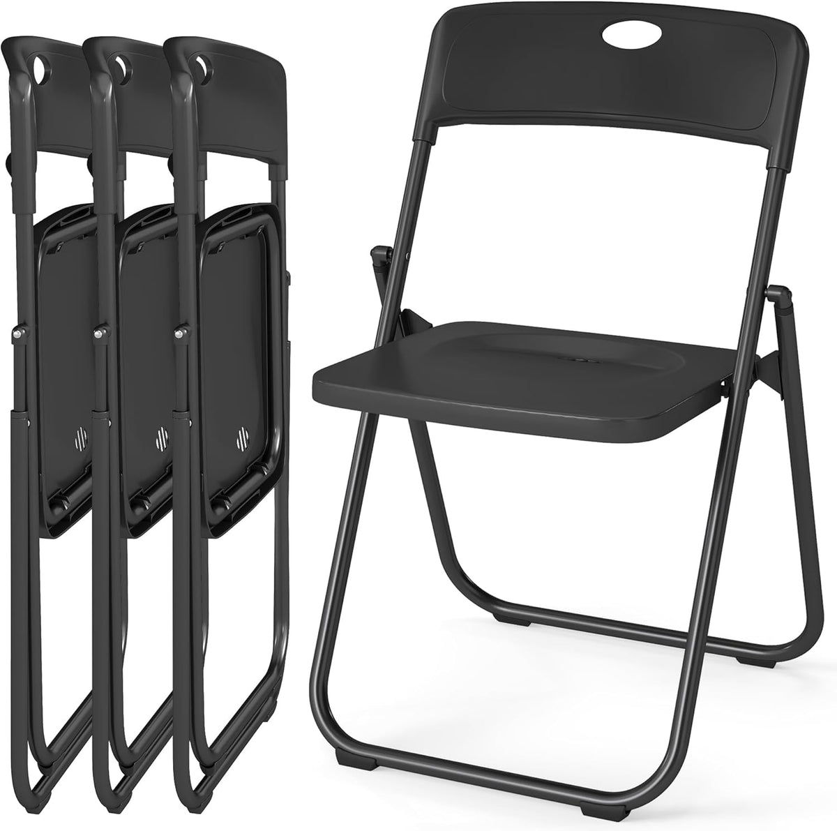Klapstoel, set van 4, klapstoelen tot 159 kg, van metaal en pvc, waterdicht als campingstoel, tuinstoel, stabiele klapstoel voor keuken, eetkamer, binnen en buiten, eenvoudig, zwart