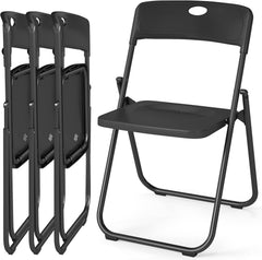 Klapstoel, set van 4, klapstoelen tot 159 kg, van metaal en pvc, waterdicht als campingstoel, tuinstoel, stabiele klapstoel voor keuken, eetkamer, binnen en buiten, eenvoudig, zwart