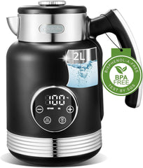 Taylor Swoden 2200 W waterkoker, snelopwarmer, met temperatuurinstelling, 40-100 graden, elektrische waterkoker, 2 l, dubbelwandig roestvrij staal, digitale warmhoudfunctie, zwart