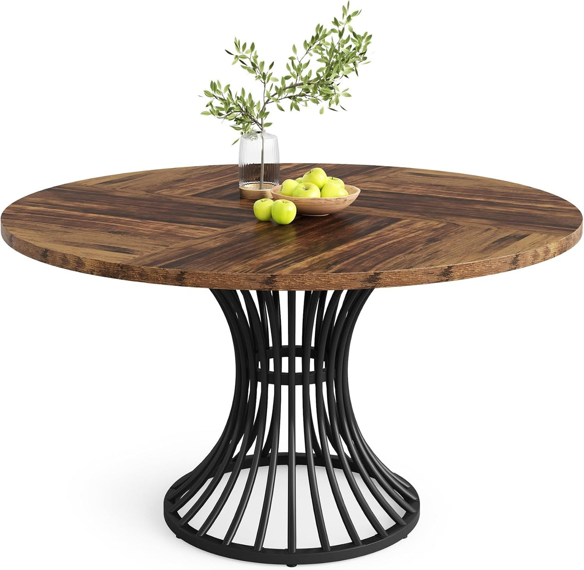 Tribesigns ronde eettafel voor 4-6 personen, 120cm, landelijke eettafel, ronde keukentafel, industriële eettafel met metalen onderstel voor keuken en woonkamer, zwart en bruin