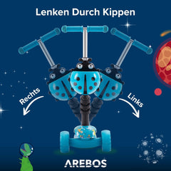 Arebos Cityroller, step, in hoogte verstelbaar stuur en zitting, XXL led-wielen, traprem, voor kinderen, belastbaar tot 40 kg, kickscooter •