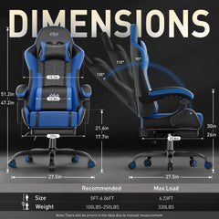 Ergonomische Bureaustoel -  Office Chair - Gamestoel - Volwassenen - Zwart/Blauw - HLDIRECT
