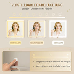 Hzuaneri Grote make-uptafel met ledverlichting, 3 kleuren, helderheidsregeling, make-uptafel met spiegel, 9 laden, 9 open planken, moderne stijl, wit-zilver DT41903W
