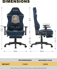 Symino Gamingstoel, computerstoel met voetensteun, verstelbare lendensteun, hoofdsteun, PU-leer, pc-stoel, ergonomische gamingstoel voor volwassenen en tieners, blauw
