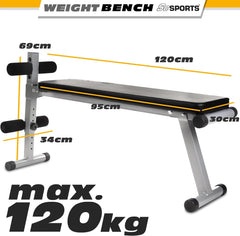 ScSPORTS® Halterbank, inklapbaar, verstelbaar, plat/negatief, met beenfixatie, tot 120 kg, staal, zwart, sit-upbank, buiktrainer, trainingsbank, platte bank, fitnessbank voor thuis
