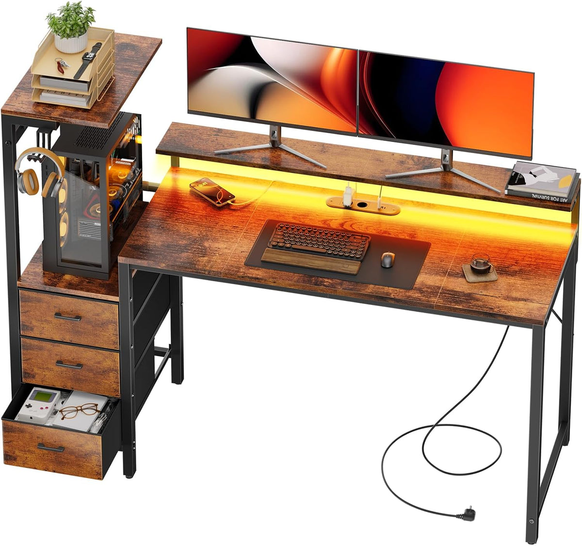 Gaming bureau - Gaming desk - Gaming tafel - 152x50 cm - Bruin - HLONONE