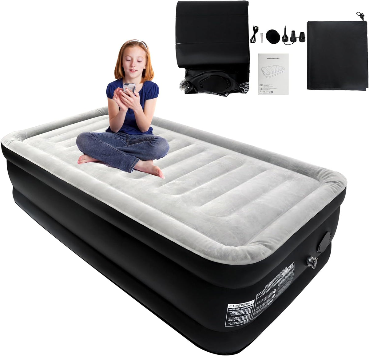 SUBTLETY Luchtbedden, 90 x 187 x 46 cm, eenpersoonsbed, zelfopblazend met snel opblazen/aflaten, elektrische luchtpomp, opvouwbare luchtmatras voor campinguitstapjes, draagvermogen tot 300 kg