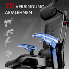FLEXISPOT Ergonomische bureaustoel ErgoX Pro-Mesh grijs, Met 12-traps hoogteverstelling, met 7D-armleuningen, 5D-lendensteun, 4D-hoofdsteun, 250 kg belastbaarheid