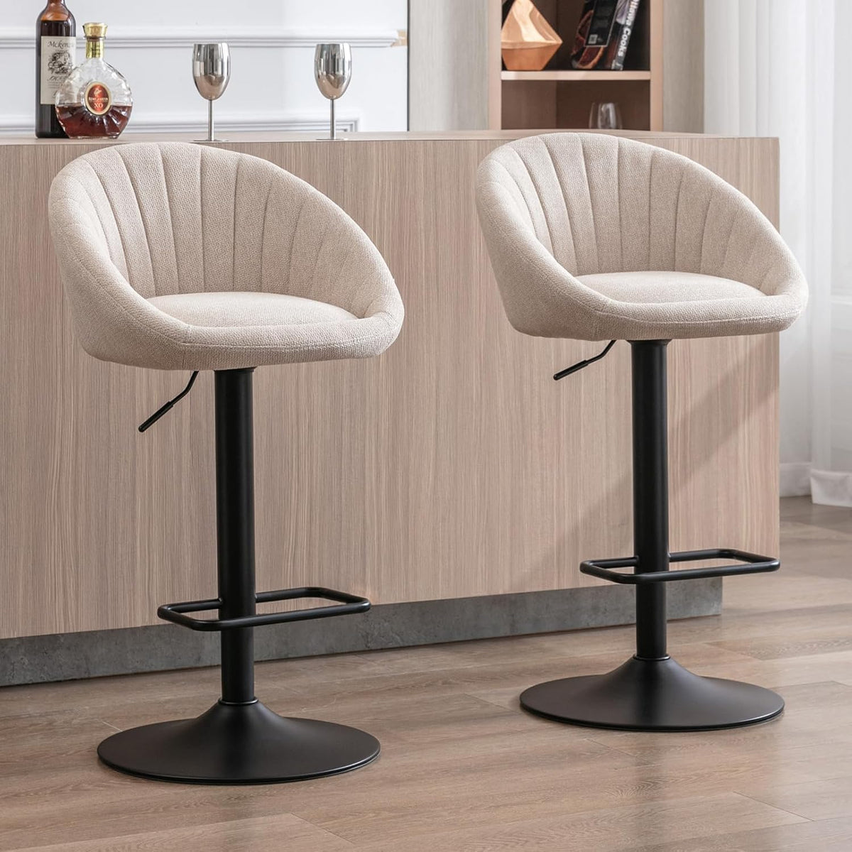Barkrukken set van 2 - Barstoel met rugleuning - Barkruk - Barstoelen - Beige - Ya-Home
