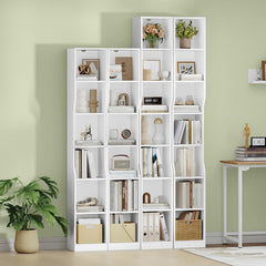 HEXCELEN Boekenkast, 7 niveaus, verticale boekenkast, smalle plank, staand rek, kubusrek, opbergrek, voor kantoor, woonkamer, slaapkamer, 28 × 30 × 208,1 cm, moderne stijl, wit