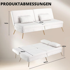 COMHOMA Slaapbank met slaapfunctie, futon klapbank, slaapbank, slaapbank, logeerbed, 3-zitsbank, met verstelbare rugleuning van teddystof, wit