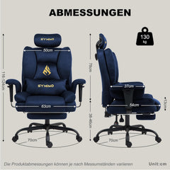 Ergonomische Bureaustoel -  Office Chair - Gamestoel - Volwassenen - Donkerblauw - SYMINO