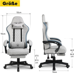 GTPLAYER Gamingstoel, ergonomische gamingstoel, bureaustoel met stoffen oppervlak, veerzitkussen, verbindingsarmleuningen en voetensteun, grijs - LR002