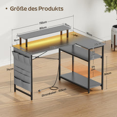 Gaming bureau - Gaming desk - Hoekbureau - 110x80 cm - Grijs - HLONONE