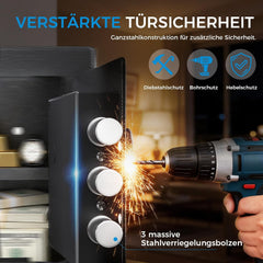 GTPLAYER Kluis voor thuis, brand- en waterdicht, verstelbare scheidingswand, met vingerafdrukscanner, cijferslot, noodsleutel en alarmfunctie – 12 liter