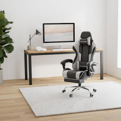 GTPLAYER Gaming stoel, bureaustoel, ergonomische gamerstoel met voetensteun, lendenkussen, gevoerde gamingstoel, draaistoel, 150 kg, wit