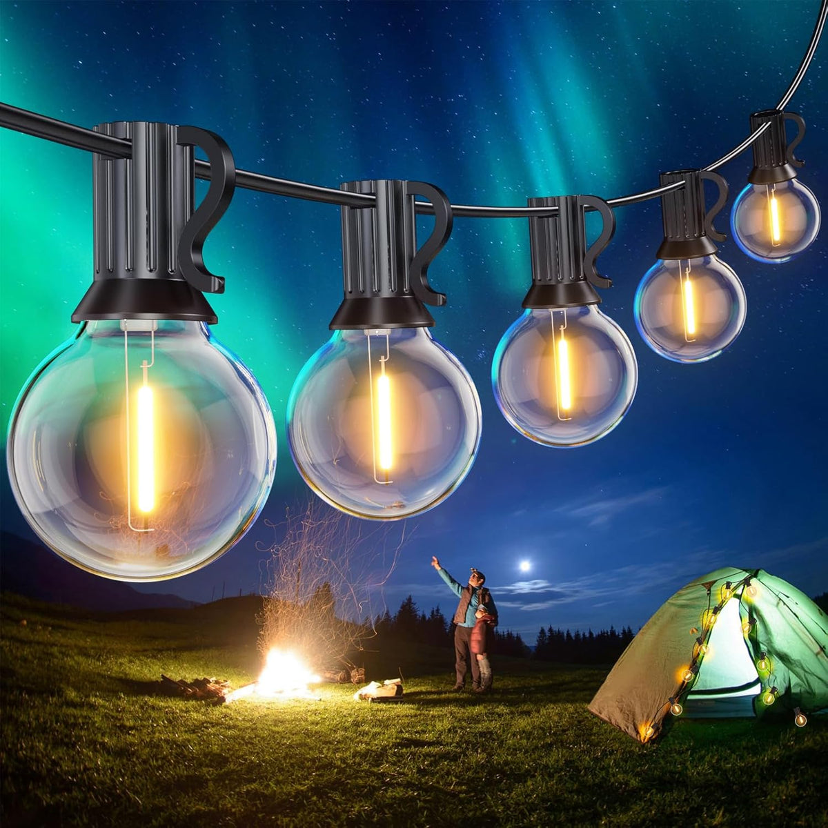 Led Lichtsnoer Buiten,45 Meters Lichtslinger Verlichting met 75+2 G40 Led Lampen, IP45 Waterdicht Lichtketting Gloeilamp Buiten Outdoor Lichterketting voor Patio, Terras, Tuin, Feest