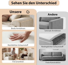 COMHOMA Bank 2-zits, 180 x 86 x 40 cm, vloerbank, bank met rugleuning, kussen en armleuning, moderne stoffen bank voor woonkamer, woning, kantoor, geen montage, beige