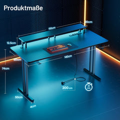 Gaming bureau - Gaming desk - Gaming tafel - 140x60 cm - Zwart