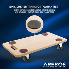 Arebos Rolplank, 2 stuks, draagvermogen tot 200 kg, incl. rubberen pads, transportroller, meubelroller, transporthulp voor verhuizing, meubeltransport