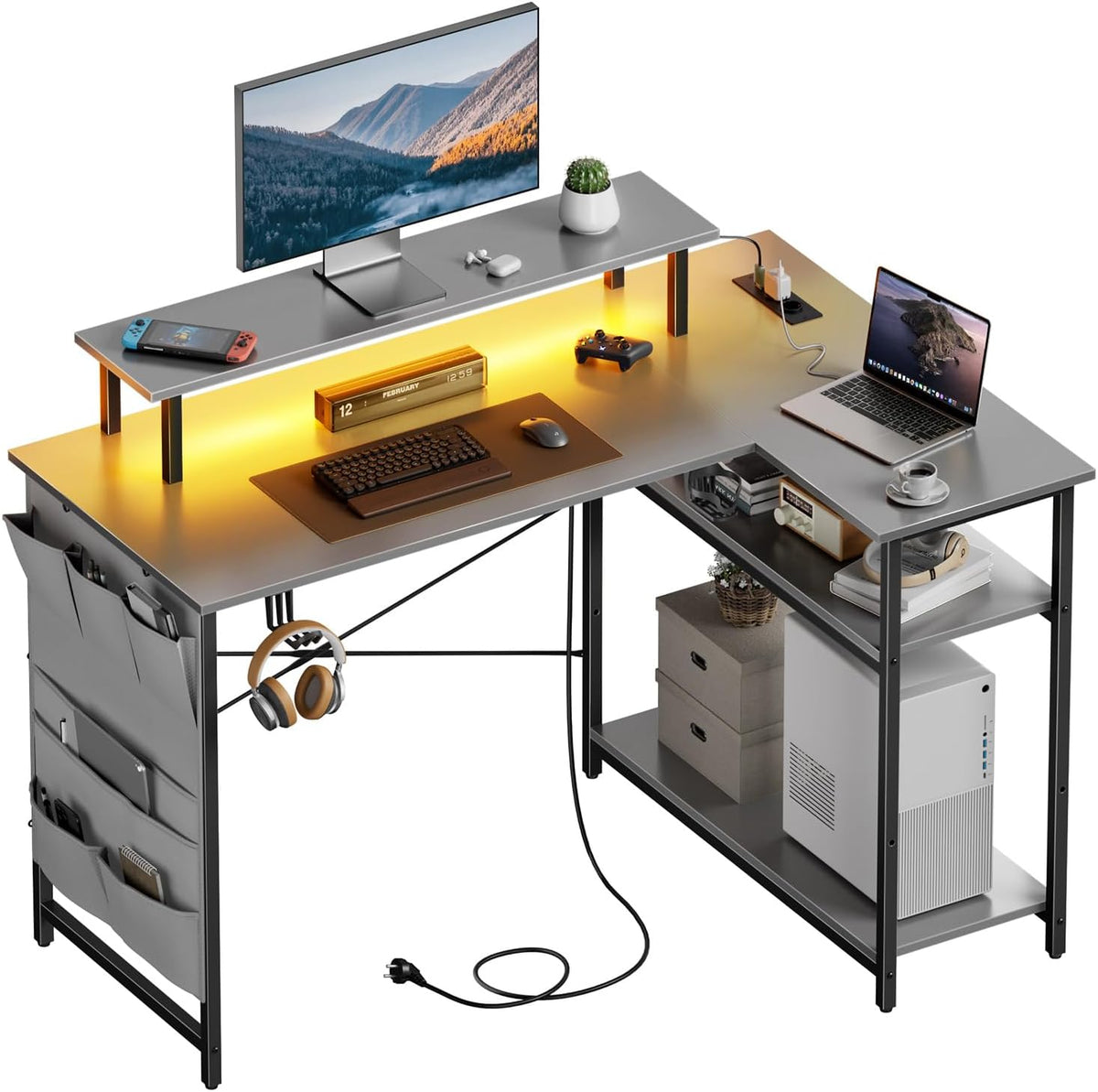 Gaming bureau - Gaming desk - Hoekbureau - 110x80 cm - Grijs - HLONONE