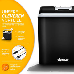 Tillvex® Elektrische Koelbox – 24L – 12V&  230V Stekker – Zwart