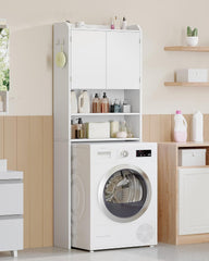Hzuaneri Wasmachinekast, wasmachinekast, met 2 deuren, Toiletrek, verstelbare planken, badkamerrek boven wasmachine/toilet, 24 x 65 x 185 cm, wit, LR65003X