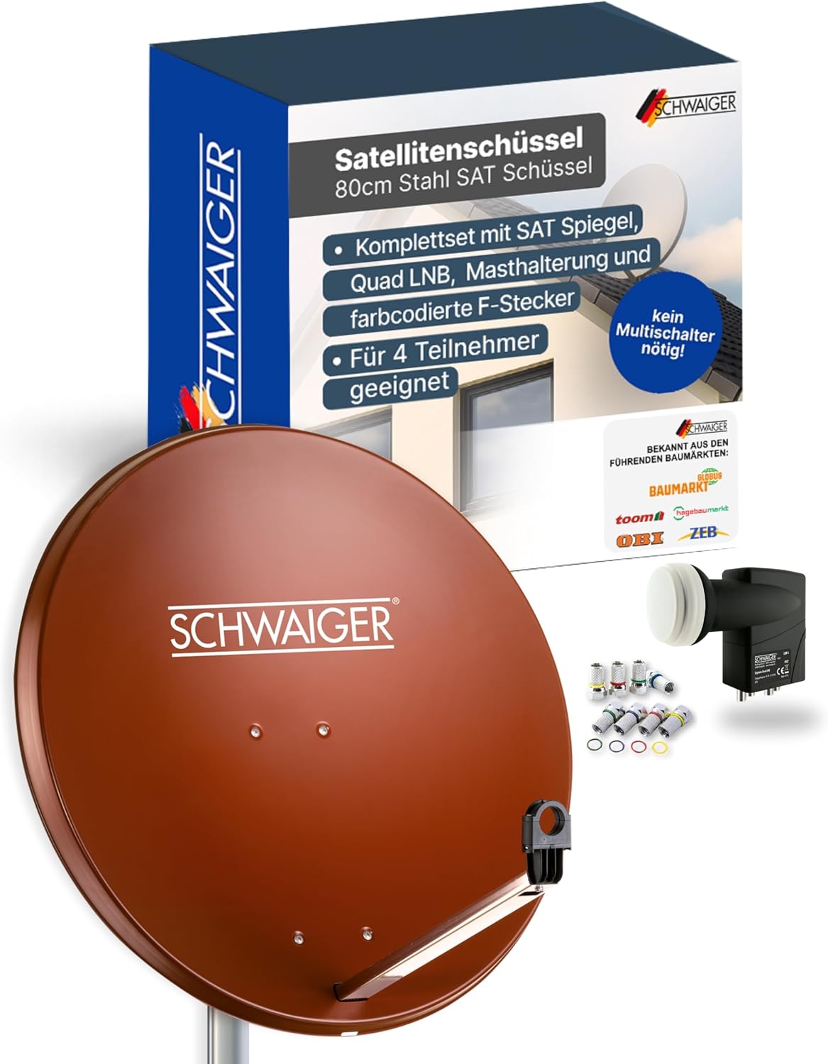 SCHWAIGER Satellietschotel complete set, Ø 60 cm staal offset antenne, rood