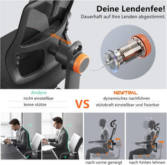 Newtral MAGICH003 Bureaustoel, ergonomisch, ergonomische bureaustoel met lumbale steun, dynamische, ergonomische kantoorstoel, computerstoel, 150 kg, met hoofdsteun, armleuning (Magic 003, zwart)