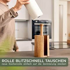 WALDWERK Zewa Keukenrolhouder van echt eikenhout, staand voor alle gangbare keukenrollen, plasticvrije keukenpapierhouder