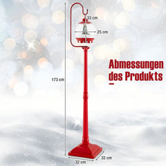 COSTWAY Verlichte kerstlantaarn, 173 cm, rode kerstdecoratie met muziek en geruisgeactiveerde sneeuwbal, kerstdecoratie, kerstverlichting voor thuis, veranda