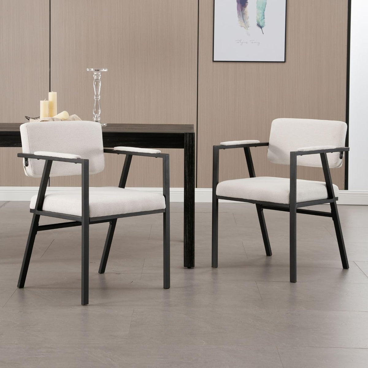 Eetkamerstoelen - Set van 2 - Met armleuning - Beige - Wahson