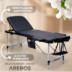 Arebos Mobiele massagestoel 3 zones, massagetafel, massagestoel inklapbaar, in hoogte verstelbaar aluminium massagebed cosmetische ligstoel draagbaar incl. accessoires, hoofdsteun, armleuning •