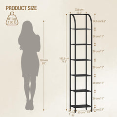Hzuaneri Plank, boekenkast, 6 niveaus staand rek, dvd-plank, smalle planken, industriële stijl kantoorplank, metalen frame voor woonkamer, slaapkamer, keuken, zwart BC56004B