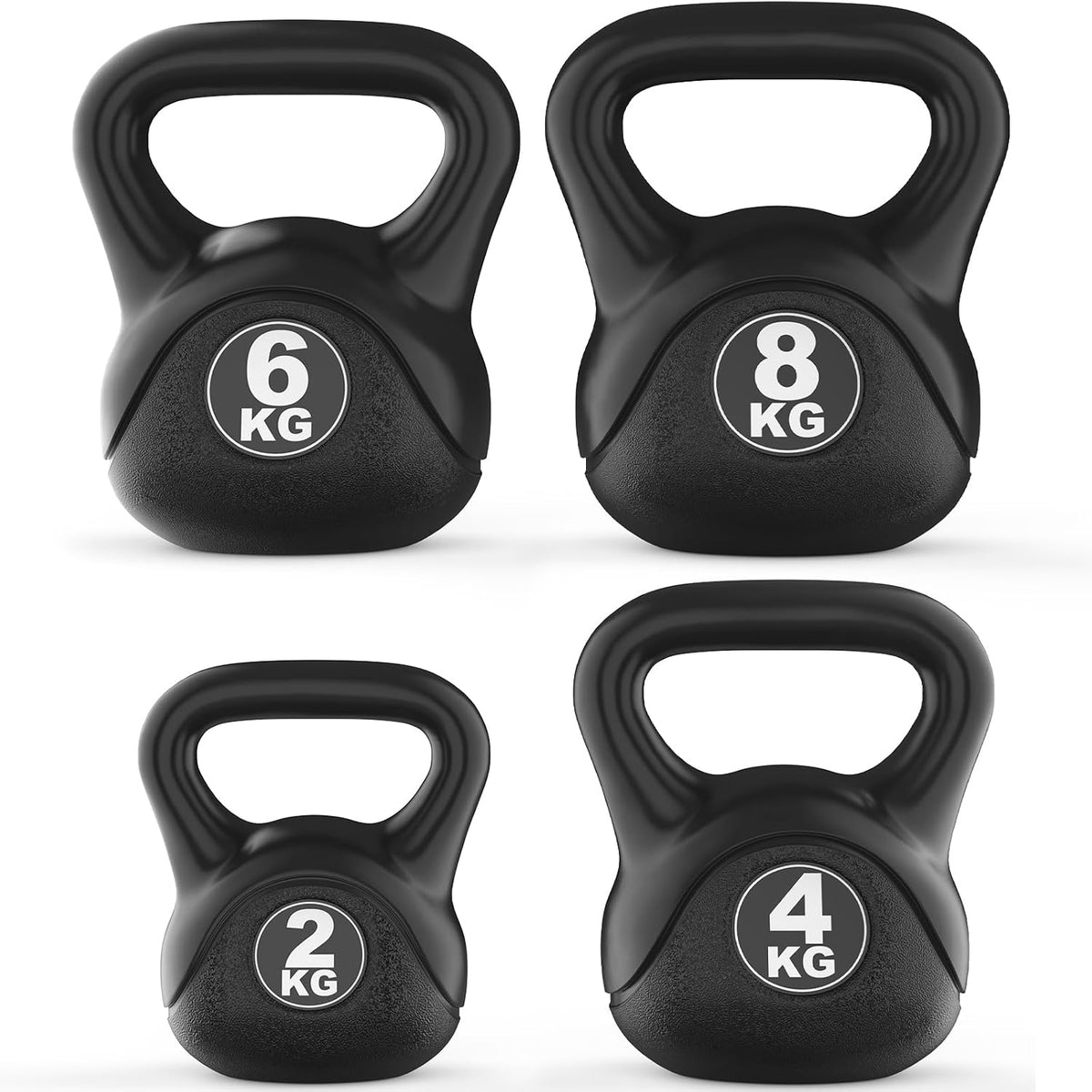 Verdego Kettlebell set 4-delig, kettlebells 2 kg, 4 kg, 6 kg, 8 kg, zwart