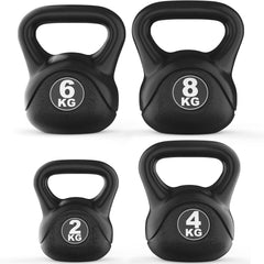 Verdego Kettlebell set 4-delig, kettlebells 2 kg, 4 kg, 6 kg, 8 kg, zwart