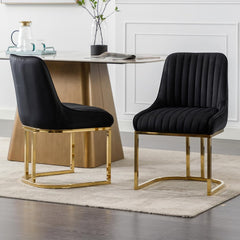 chairus Eetkamerstoelen, fluweel, metalen poten, gestoffeerd, modern, set van 2,  bekleding, metalen poten, gewatteerd, modern design, voor keuken, eetkamer, woonkamer, zwart
