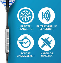 DartPro Het origineel: elektronisch dartbord professioneel dartbord met 6 darts [draadloos te gebruiken] Innovatief dartautomaat met 65 varianten, double in en double-out, voor 1 tot 8 spelers •