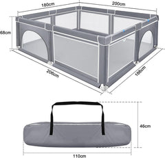 LARS360 Babybox, box, afsluitrooster, 200 x 180 cm, activiteitencentrum, net, box met antislip basis, draagbare veiligheidsspeelplaats, kruiprooster