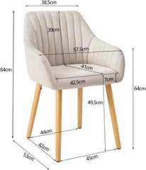 Eetkamerstoelen, beige houten poten met armleuning, set van 2, stoel, eetkamer, keukenstoel, gestoffeerde stoel, armleuningstoel van polyester, woonkamerstoel voor eetkamer, keuken