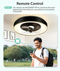 Aigostar Slimme plafondventilator met verlichting, compatibel met Alexa, led 40 W, 4400 lumen, 2700 K-6500 K dimbaar, stille plafondlamp met afstandsbediening en gateway, 6 snelheden, diameter 50 cm