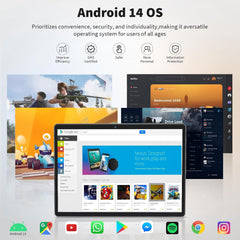 Android-tablet met toetsenbord, Android 14-tablet, 12 (6+6) GB + 256GB, 1 TB uitbreiding, 2-in-1, muis, stylus, 8000 mAh-batterij, 2,4G/5G wifi, GPS, gecertificeerd, zwarte behuizing