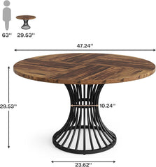 Tribesigns ronde eettafel voor 4-6 personen, 120cm, landelijke eettafel, ronde keukentafel, industriële eettafel met metalen onderstel voor keuken en woonkamer, zwart en bruin