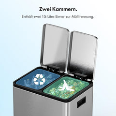 Prullenbak - Afvalbak - Vuilnisbak - 30 Liter - Zilver - Vonhaus