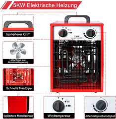 Ventilatorkachel - Elekrtische kachel - 5000W - Rood - Aufun