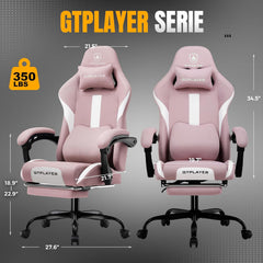 GTPLAYER Gamingstoel, gamerstoel, ademende bureaustoel van hoogwaardige stof, ergonomische pc-stoel, verstelbare en draaibare bureaustoel met voetensteun, roze