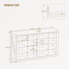 Hzuaneri SB24603X Schoenenrek, schoenenrek met zitvlak, zitbank met opbergruimte, 16 vakken, geschikt voor woonkamer, hal, ingang, ruimtebesparend, 30 x 104 x 60,5 cm, wit